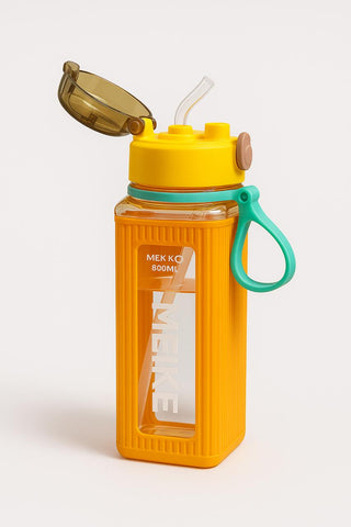 Kawaii Water Bottle with Straw -Square Design, Plastic Portable Leakproof Sport Bottle for Girls,Boys |Aesthetic for School,Gym, Picnic, Travel, Daily Hydration