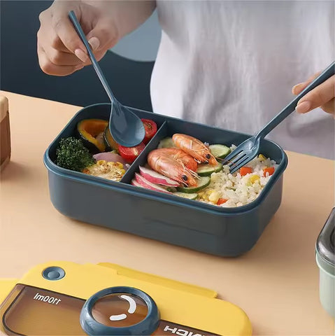 Leakproof Camera Style Bento Lunch Box- Food Container with Spoon and Fork,Portable Microwave Safe and Stylish for Work School Picnic Outdoor