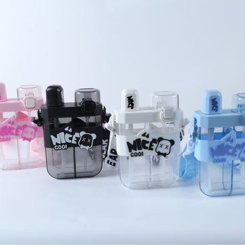2in1 Dual Compartment Water Bottle with Straw & Adjustable Shoulder Straps - Leakproof, Portable, and Convenient for Outdoor Sports, Gym, and Travel