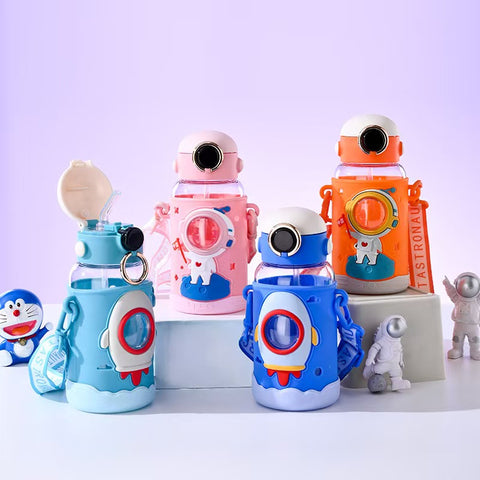 Space Theme Vibrant Kids Bottle - Cute Design with Handle | Stylish & Attractive | Perfect for School and Travel (Pink)