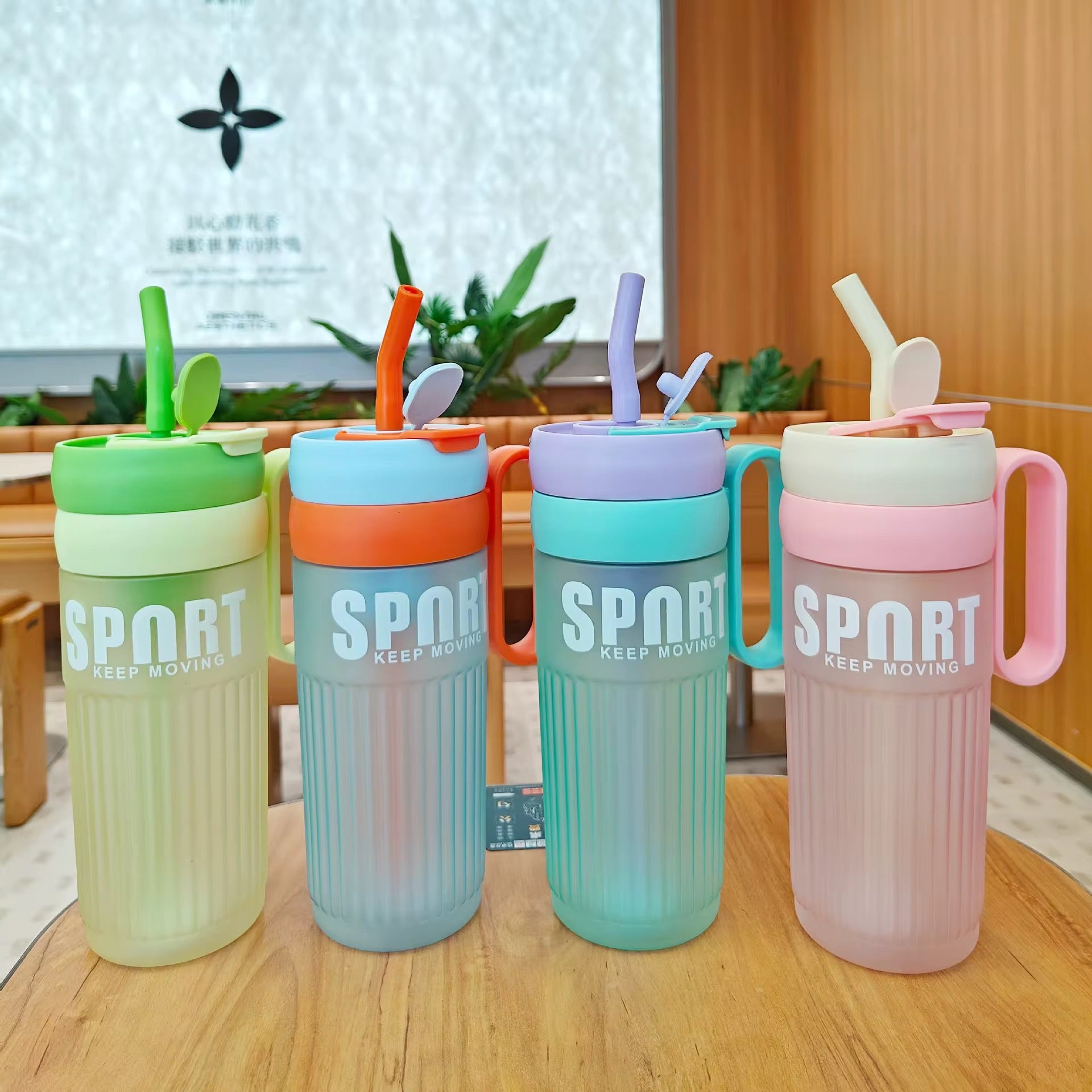 Frosted Large Capacity Portable Water Bottle with Handle & Straw | Summer Outdoor Sports Bottle with Tea Infuser