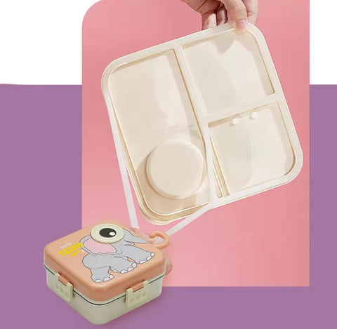 Elephant School Children Bento Lunch Box Cute Cartoon Printing| Super Elephant Lunch Box 2 Layer Stainless Steel Lunch Box|BPA Free Ideal for Kids