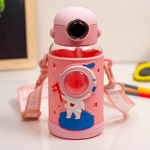 Space Theme Vibrant Kids Bottle - Cute Design with Handle | Stylish & Attractive | Perfect for School and Travel (Pink)