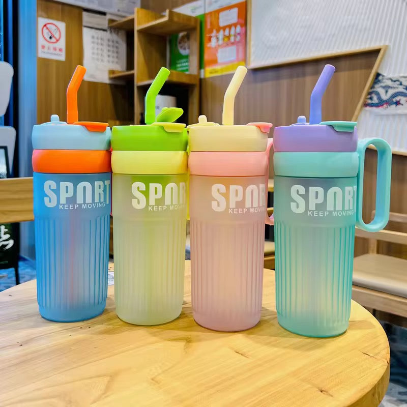 Frosted Large Capacity Portable Water Bottle with Handle & Straw | Summer Outdoor Sports Bottle with Tea Infuser