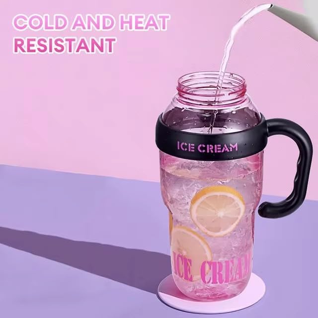 Designer Colourful Sipper Bottle – Transparent Bottle with Straw and Handle – Cute Leakproof Design for School,Travel Office,Daily Hydration Needs (Purple)