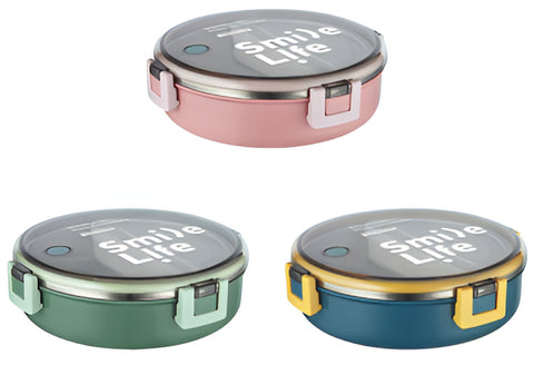 Round Stainless Steel Thermal Food Lunch Box - Container with Leak-Proof Locking Lid – Portable Bento for School,Office,Travel