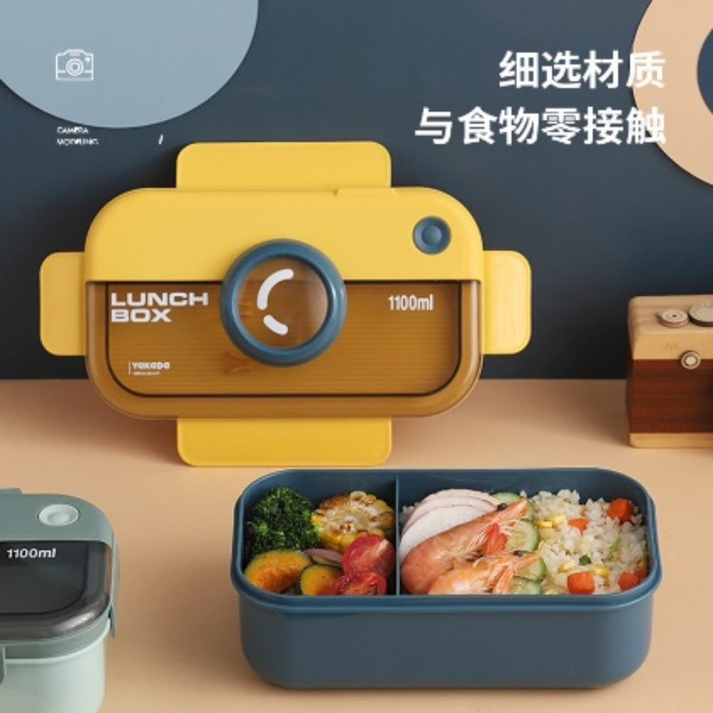 Leakproof Camera Style Bento Lunch Box- Food Container with Spoon and Fork,Portable Microwave Safe and Stylish for Work School Picnic Outdoor