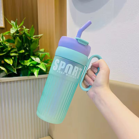 Frosted Large Capacity Portable Water Bottle with Handle & Straw | Summer Outdoor Sports Bottle with Tea Infuser