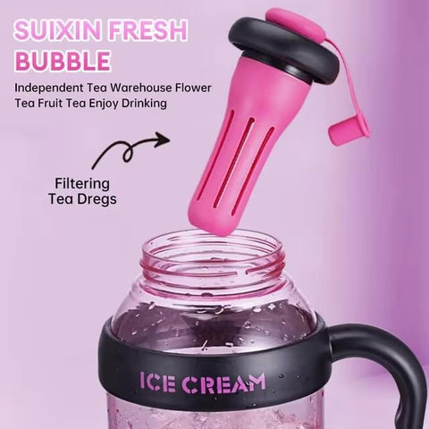 Designer Colourful Sipper Bottle – Transparent Bottle with Straw and Handle – Cute Leakproof Design for School,Travel Office,Daily Hydration Needs (Purple)