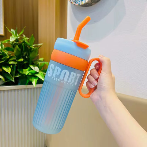 Frosted Large Capacity Portable Water Bottle with Handle & Straw | Summer Outdoor Sports Bottle with Tea Infuser