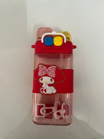 Water Bottle with Dual Cap and with Cartoon Characters | Double Drinking Straw Cup | Strap Handle | Portable Handheld Tumbler,Perfect for Travel Picnic Sport School
