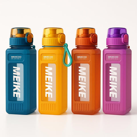 Kawaii Water Bottle with Straw -Square Design, Plastic Portable Leakproof Sport Bottle for Girls,Boys |Aesthetic for School,Gym, Picnic, Travel, Daily Hydration