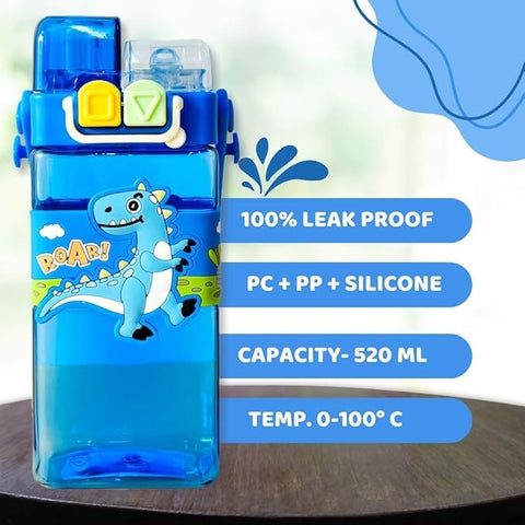 Cartoon Water Bottle with Adjustable Strap – Cute Double Drinking Straw Cup | Leak-Proof, Portable Tumbler – 520ML –Perfect for School & Outdoor Fun (Purple)