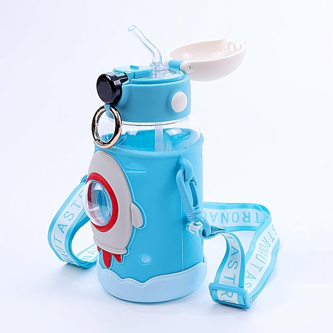 Space Theme Vibrant Kids Bottle - Cute Design with Handle | Stylish & Attractive | Perfect for School and Travel (Pink)