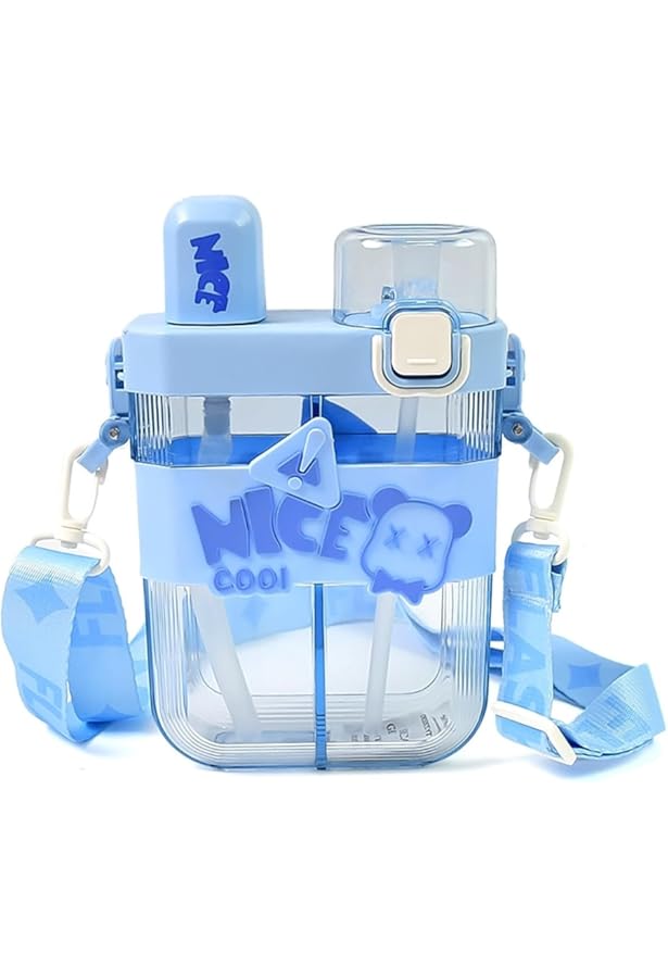 2in1 Dual Compartment Water Bottle with Straw & Adjustable Shoulder Straps - Leakproof, Portable, and Convenient for Outdoor Sports, Gym, and Travel