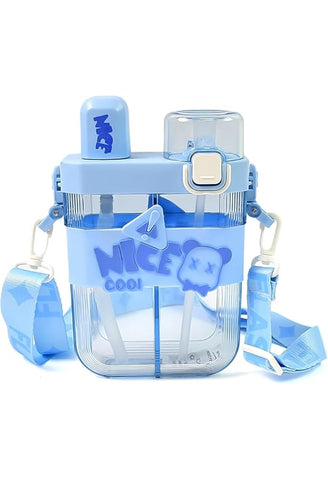 2in1 Dual Compartment Water Bottle with Straw & Adjustable Shoulder Straps - Leakproof, Portable, and Convenient for Outdoor Sports, Gym, and Travel