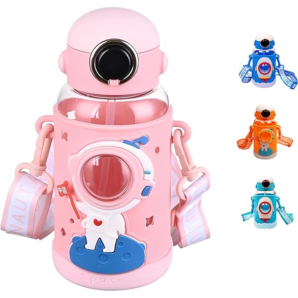 Space Theme Vibrant Kids Bottle - Cute Design with Handle | Stylish & Attractive | Perfect for School and Travel (Pink)