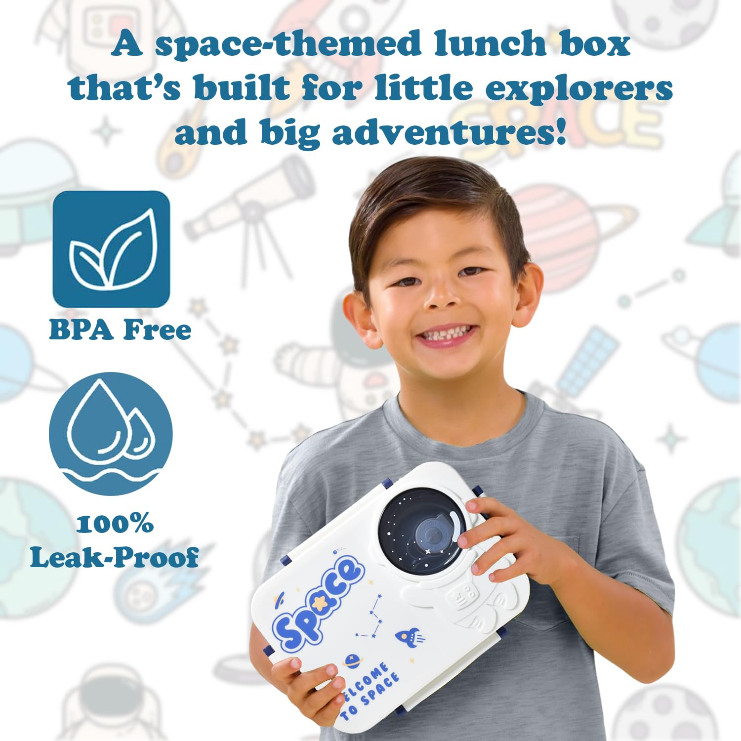 Space -Themed Stainless Steel Bento Lunchbox | Leak-Proof Food Storage with Secure Lids and Space Design | Container for School,Office,Travel