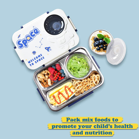 Space -Themed Stainless Steel Bento Lunchbox | Leak-Proof Food Storage with Secure Lids and Space Design | Container for School,Office,Travel