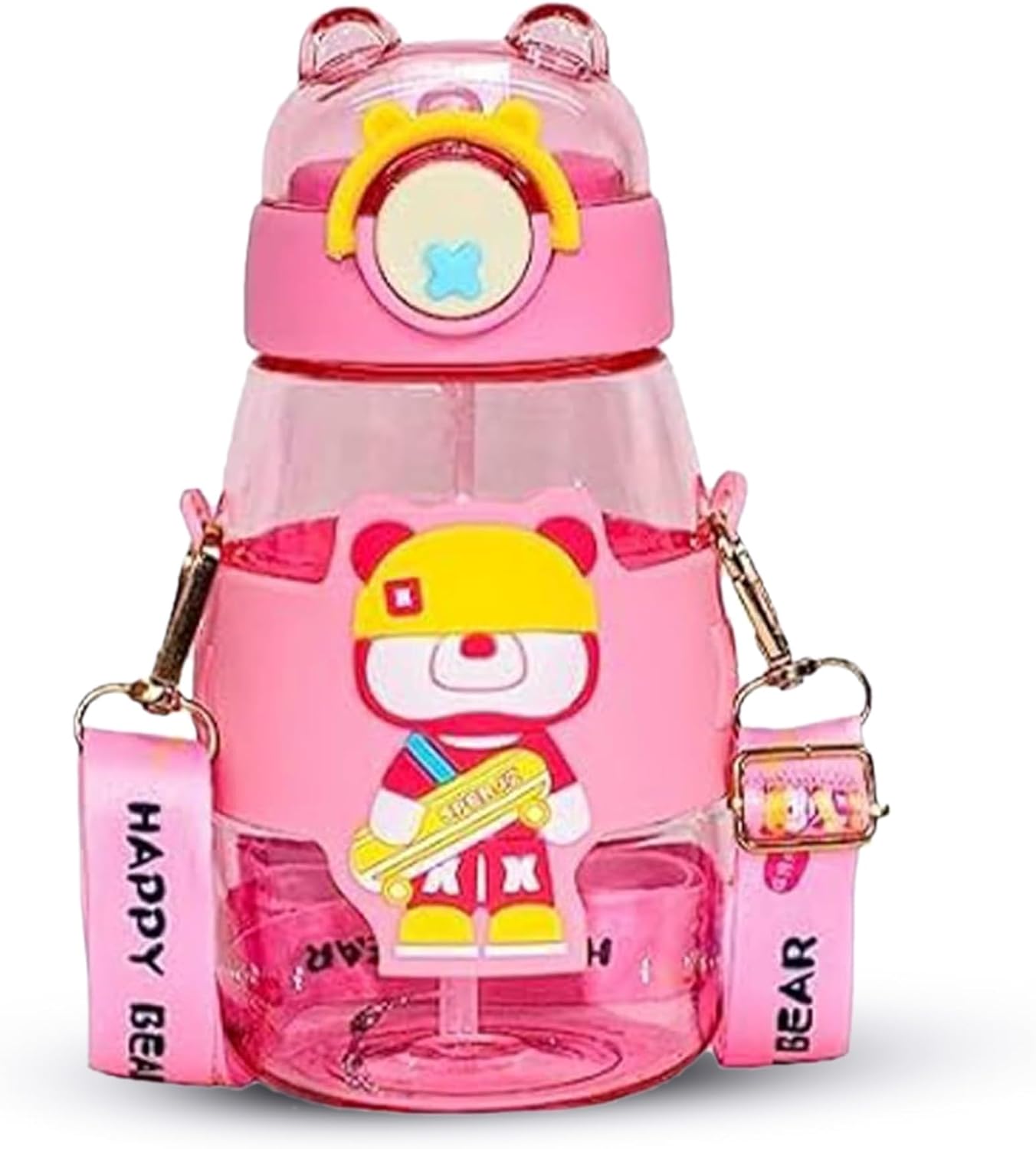 Elegant Water Bottle with Cartoon Characters – Safe Plastic, Sipper Cap and Handle (Blue)