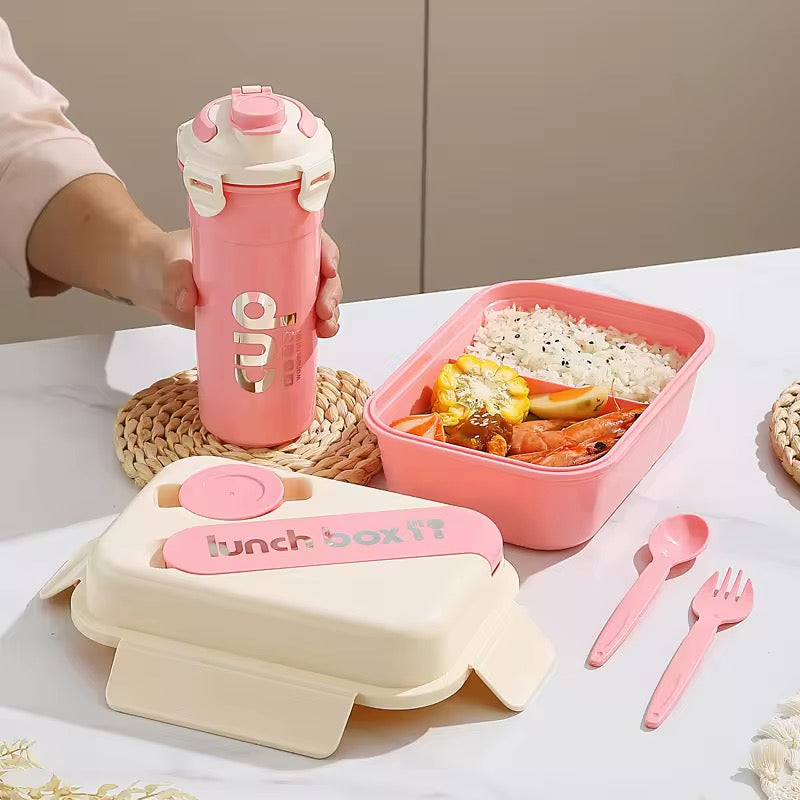 Stylish Lunch Box Set - Food Storage Leakproof with Spoon and Bottle(Cup)| Plastic Insulated Tiffin Box | Ideal for School, Office, Picnic