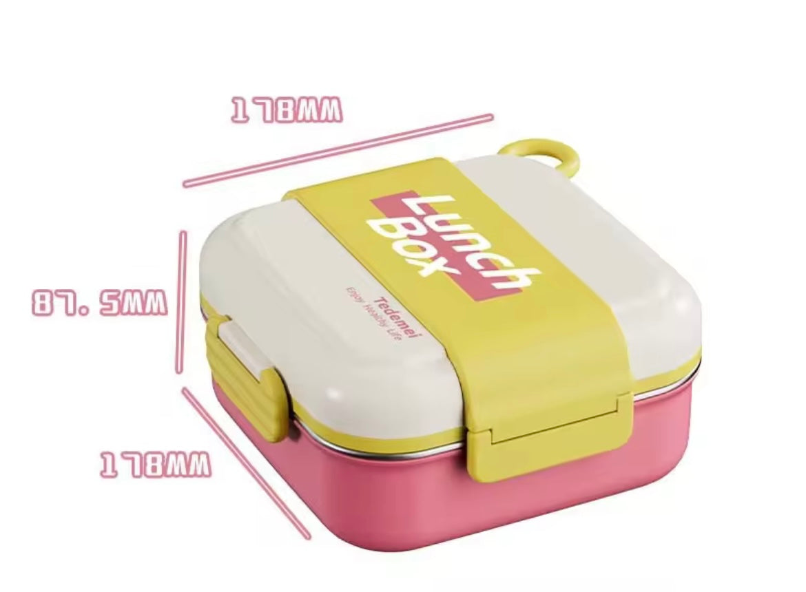 Stainless Steel Lunch Box with 3 Compartment Inner Steel, 1 Small Container,1 Spoon/Fork- Leakproof BPA Free Heating & Water Insulation Design