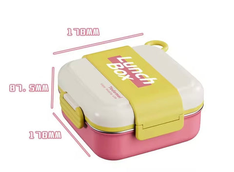 Stainless Steel Lunch Box with 3 Compartment Inner Steel, 1 Small Container,1 Spoon/Fork- Leakproof BPA Free Heating & Water Insulation Design