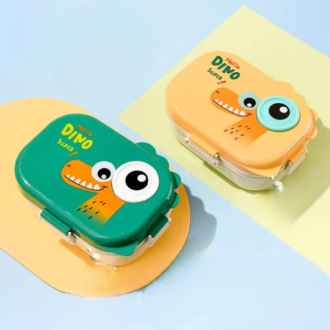 Dino Buddy Colourful Leakproof Kids Lunch Box with Cartoon Design and Cutlery Set – Fun, Durable, BPA-Free, Easy Open Clips – Ideal for School, Daycare, Picnics, Travel