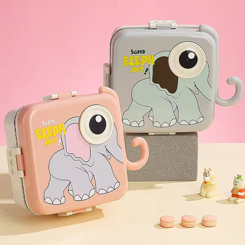 Elephant School Children Bento Lunch Box Cute Cartoon Printing| Super Elephant Lunch Box 2 Layer Stainless Steel Lunch Box|BPA Free Ideal for Kids