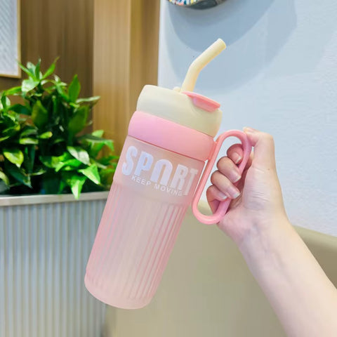 Frosted Large Capacity Portable Water Bottle with Handle & Straw | Summer Outdoor Sports Bottle with Tea Infuser