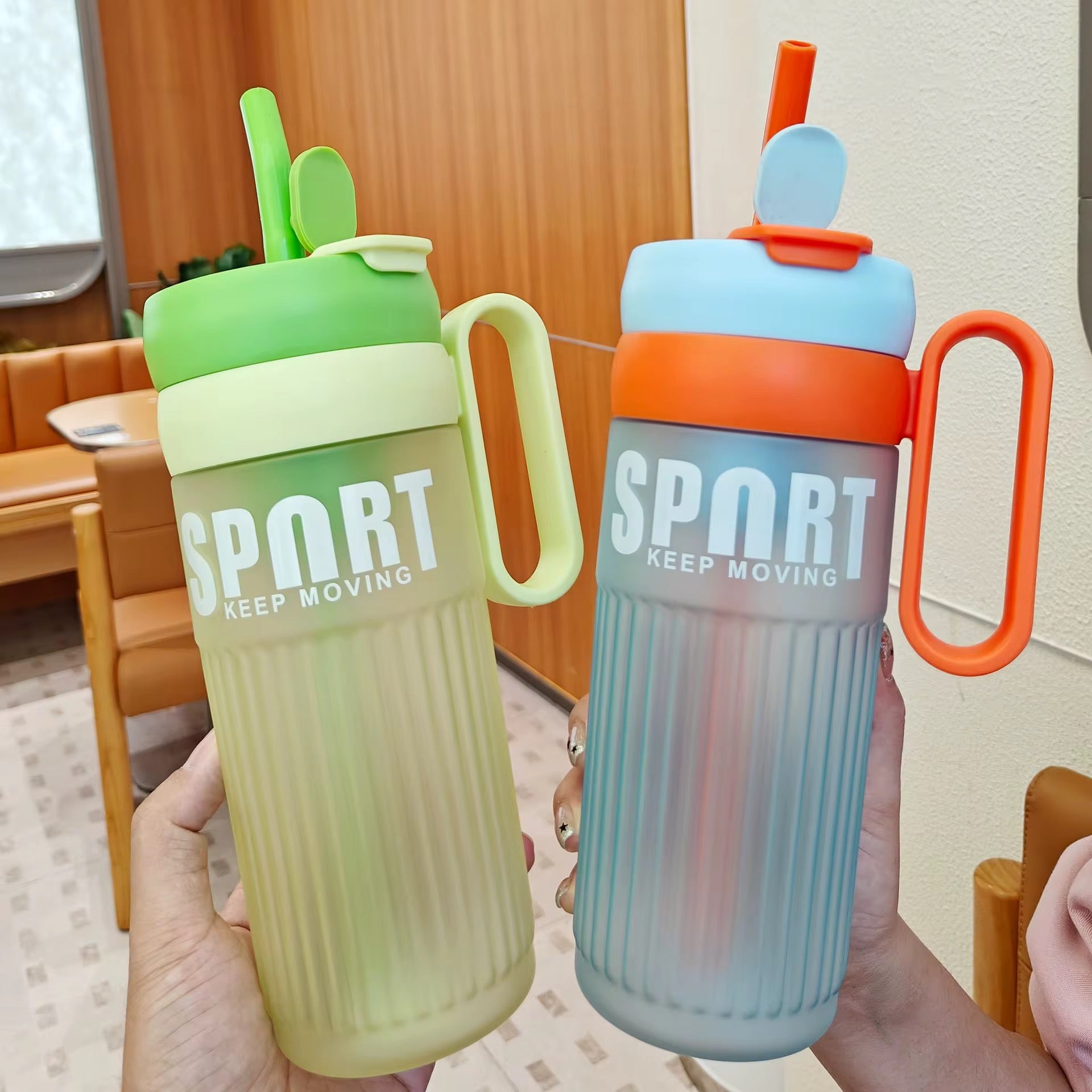 Frosted Large Capacity Portable Water Bottle with Handle & Straw | Summer Outdoor Sports Bottle with Tea Infuser