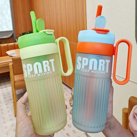 Frosted Large Capacity Portable Water Bottle with Handle & Straw | Summer Outdoor Sports Bottle with Tea Infuser