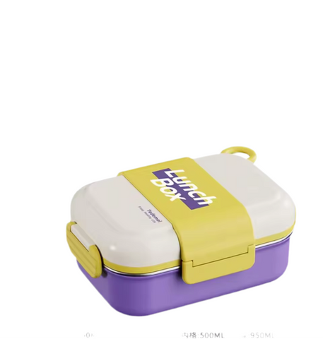 3-Compartment Stainless Steel Lunch Box with Leakproof Lid and Cutlery Set - Portable Food Storage Container for School Office and Picnic Use