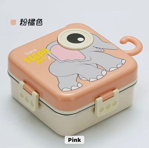 Elephant School Children Bento Lunch Box Cute Cartoon Printing| Super Elephant Lunch Box 2 Layer Stainless Steel Lunch Box|BPA Free Ideal for Kids
