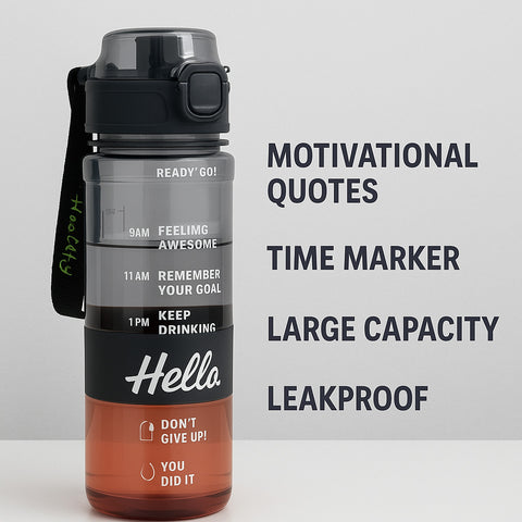 Stylish Water Bottle with Secure Lock, ML Marking & Motivational Phrases for Daily Water Intake – BPA-Free, Leakproof & Ideal for Gym, Workout, Travel, School & Office Use (Green)