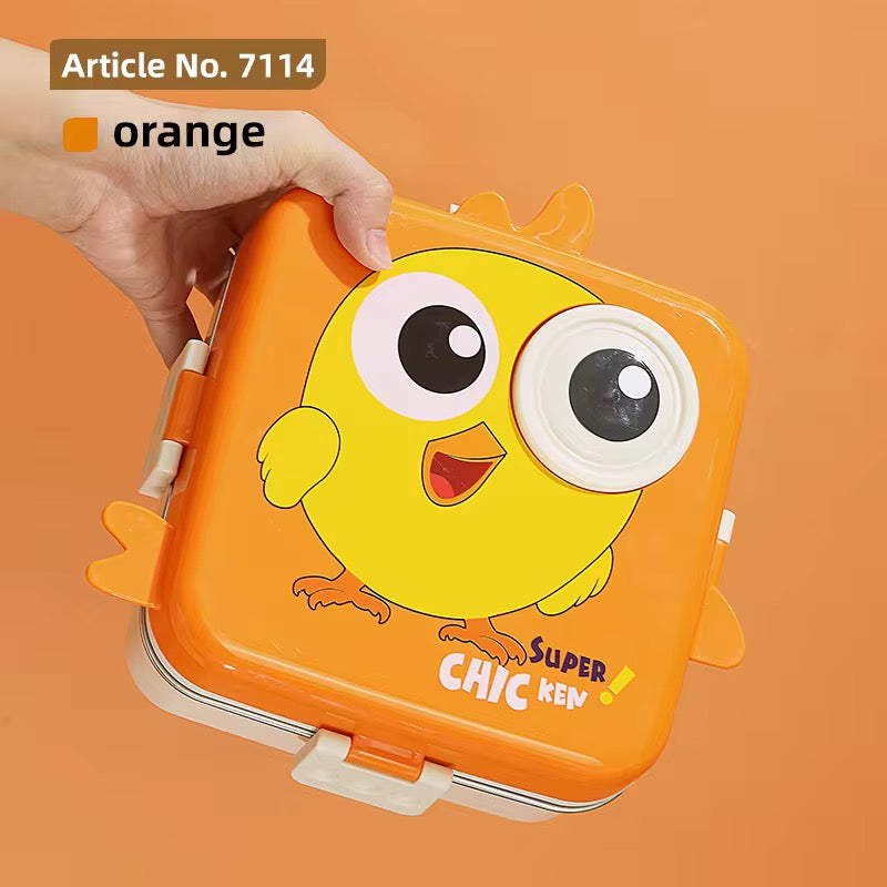 Super Chicken Lunch Box –Plastic Tiffin for School with Spoon, BPA-Free | Leak-Resistant Bento Box | Ideal for School, Picnic, Office & Outdoor