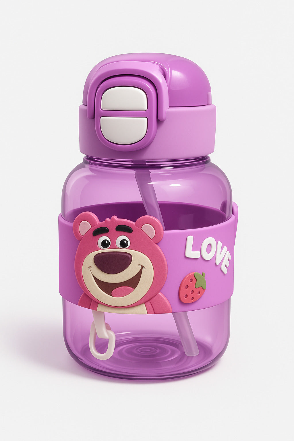 Cute Sipper Water Bottles with Cartoon Sticker – BPA-Free Bottle with Soft Silicone Straw, Adjustable Strap and Secure Lock – Leakproof Bottle for School,Travel & Picnic