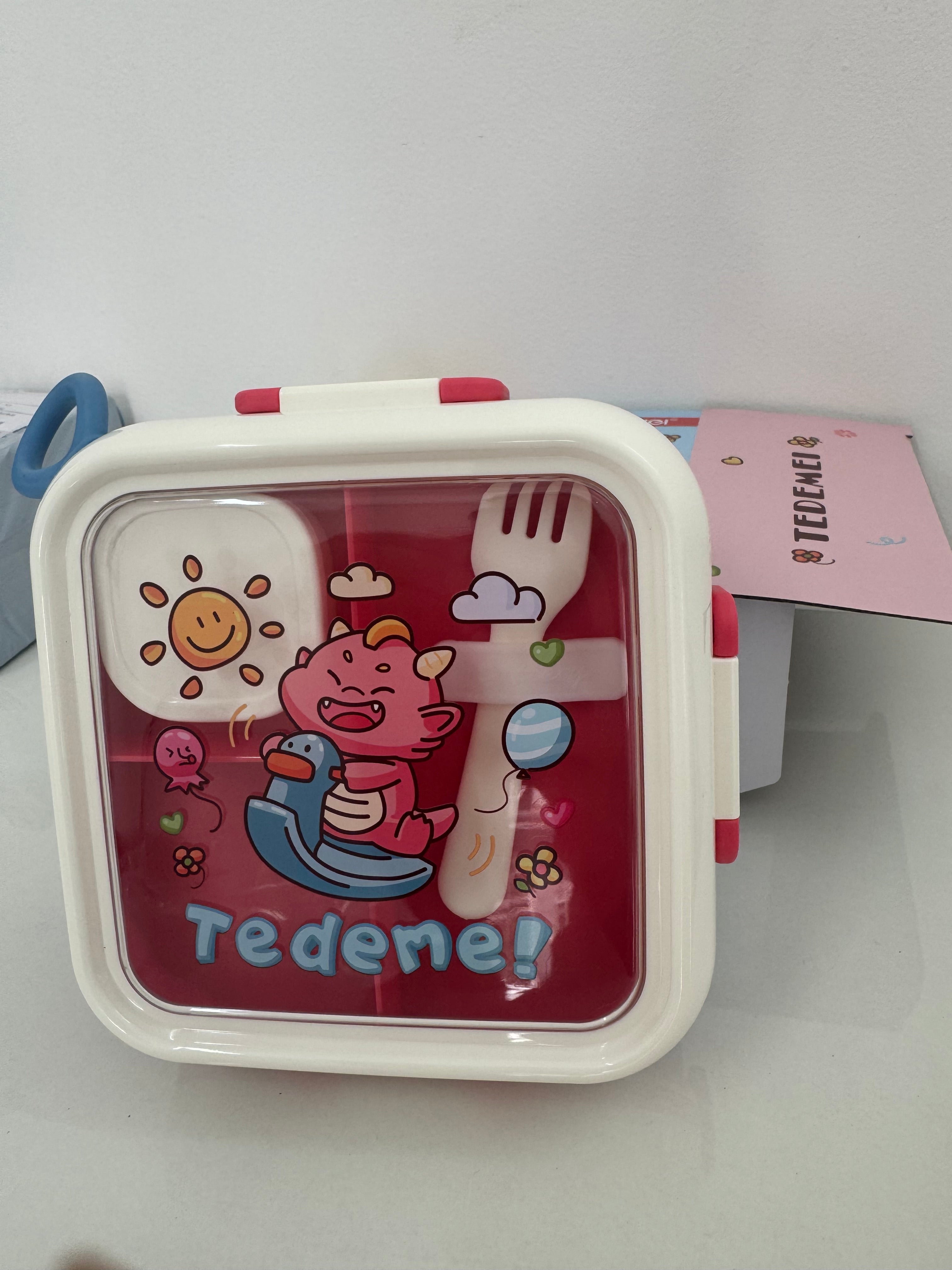 Cute Teddy Bear Leak-Proof Lunch Box with Stainless Steel Interior| Cute Desing | Multi-Tier Bento Box, Food Storage Container with Secure Lock (Pink)