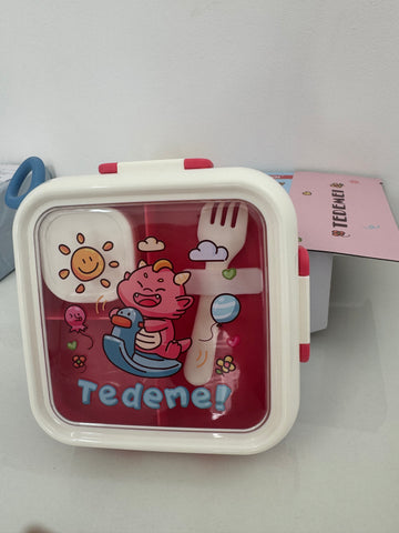 Cute Teddy Bear Leak-Proof Lunch Box with Stainless Steel Interior| Cute Desing | Multi-Tier Bento Box, Food Storage Container with Secure Lock (Pink)
