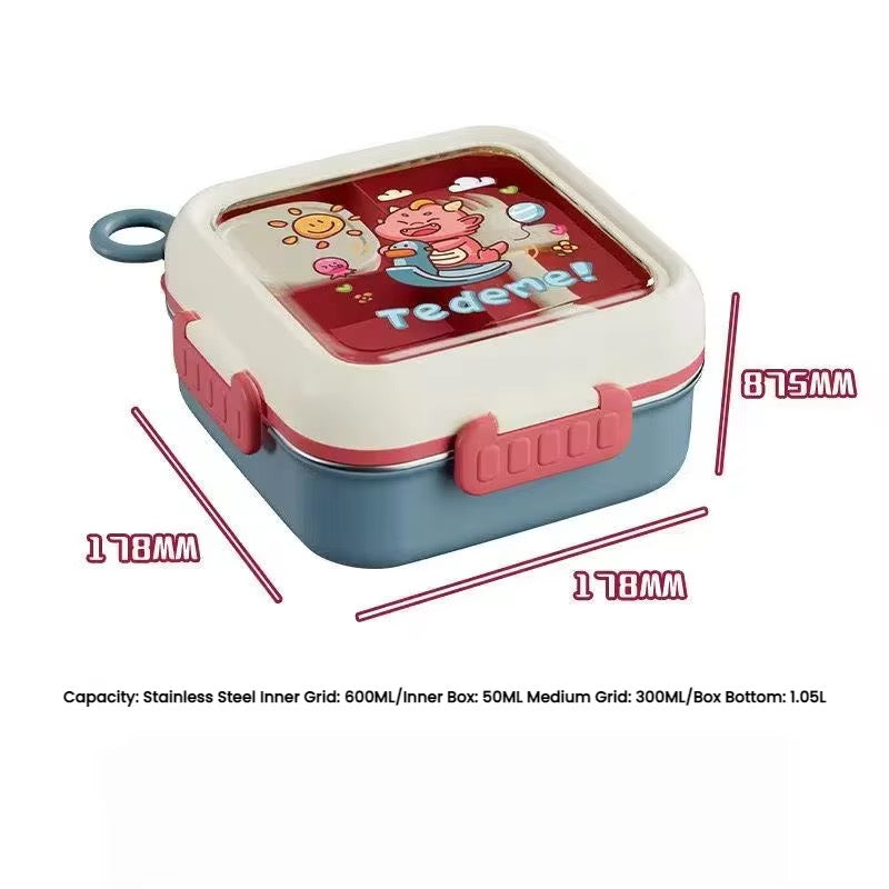 Cute Teddy Bear Leak-Proof Lunch Box with Stainless Steel Interior| Cute Desing | Multi-Tier Bento Box, Food Storage Container with Secure Lock (Pink)