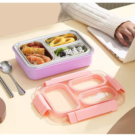 PU Insulated Lunch Box | Inner Stainless Steel Compartment | & | Leakproof Plastic Lunch Box Compartments Stylish Food Container with Secure Lid