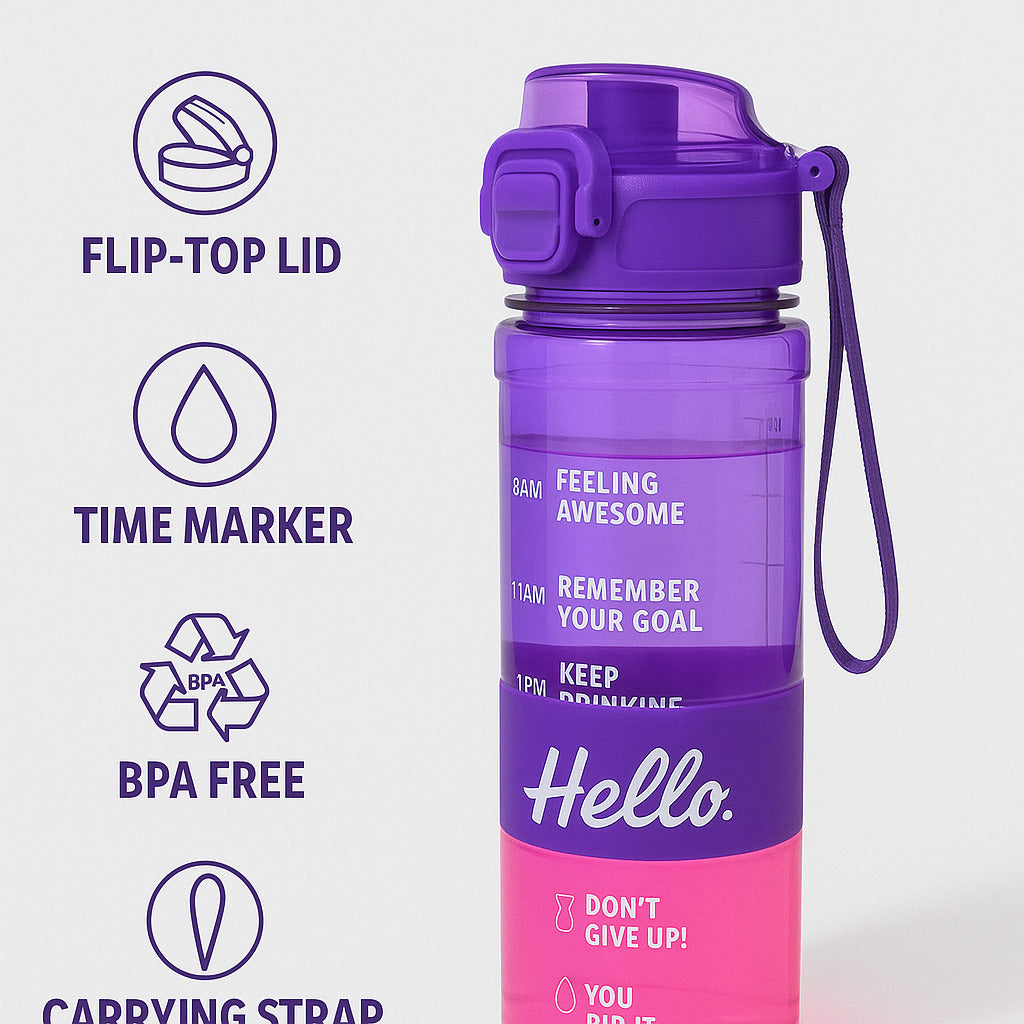Stylish Water Bottle with Secure Lock, ML Marking & Motivational Phrases for Daily Water Intake – BPA-Free, Leakproof & Ideal for Gym, Workout, Travel, School & Office Use (Green)
