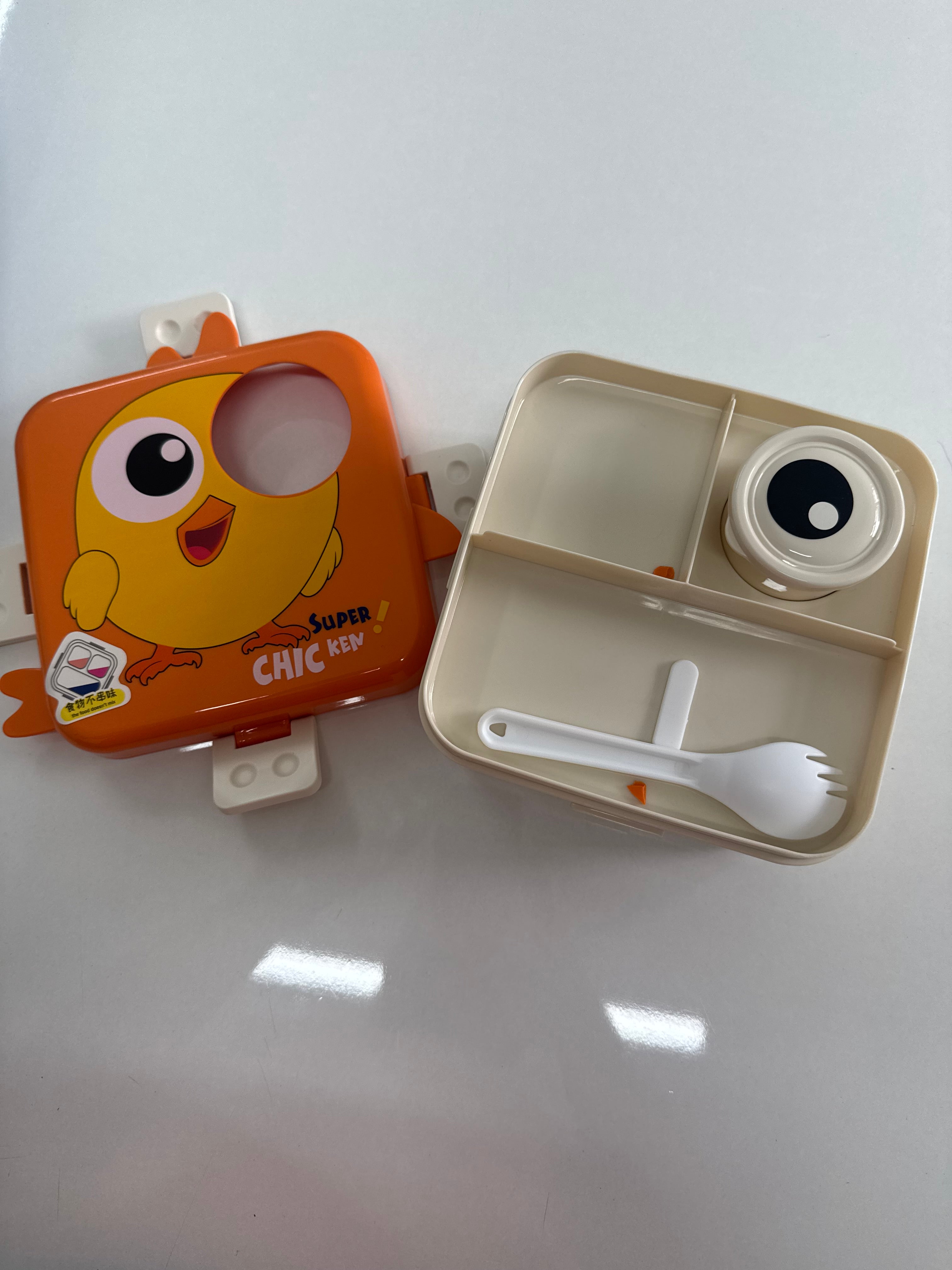 Super Chicken Lunch Box –Plastic Tiffin for School with Spoon, BPA-Free | Leak-Resistant Bento Box | Ideal for School, Picnic, Office & Outdoor