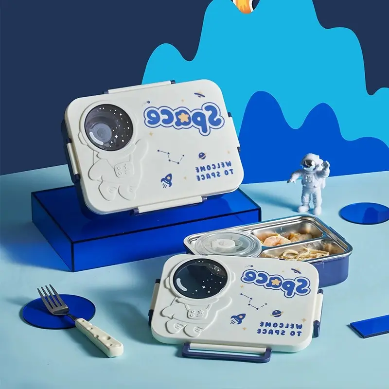 Space -Themed Stainless Steel Bento Lunchbox | Leak-Proof Food Storage with Secure Lids and Space Design | Container for School,Office,Travel
