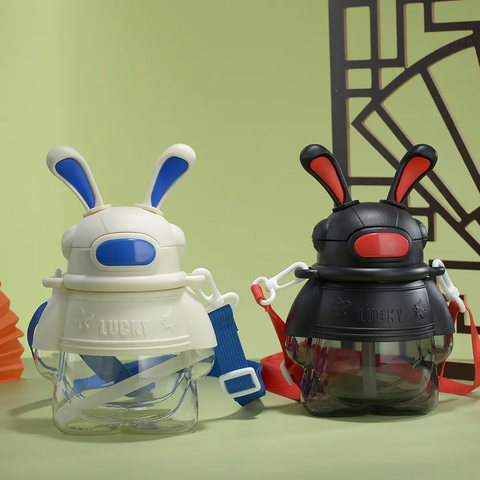 Rabbit Water Bottle | Cute Leakproof Design | BPA-Free with Nozzle, Easy Lock Lid, Matching Strap | Ideal for School, Travel, Picnic, Daily Use
