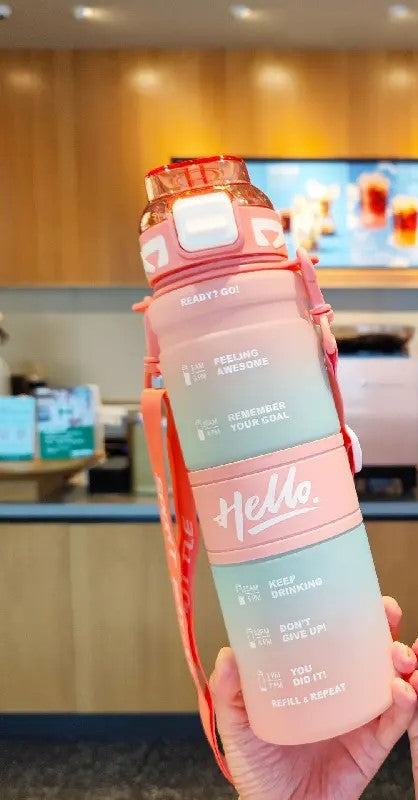 Motivational Time Marker Sipper Water Bottle with Straw and Adjustable Strap - Large Capacity Bottle for Daily Hydration, Gym,School,Office,Travel with Flip Lid (White)