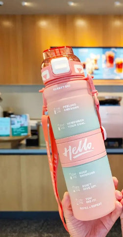 Motivational Time Marker Sipper Water Bottle with Straw and Adjustable Strap - Large Capacity Bottle for Daily Hydration, Gym,School,Office,Travel with Flip Lid (White)