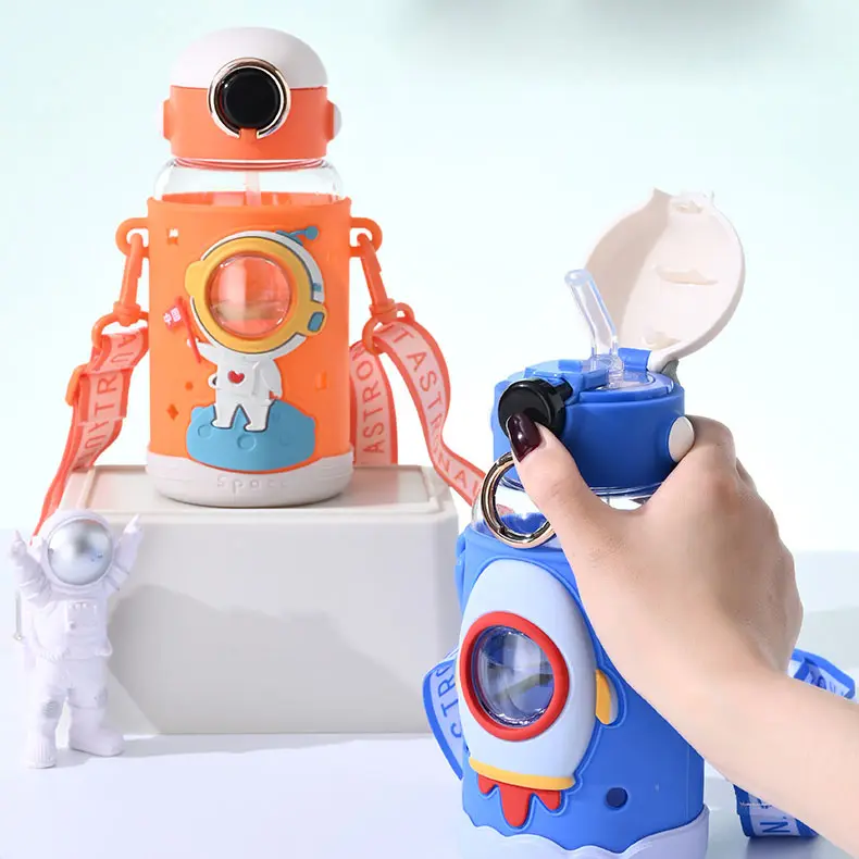 Space Theme Vibrant Kids Bottle - Cute Design with Handle | Stylish & Attractive | Perfect for School and Travel (Pink)