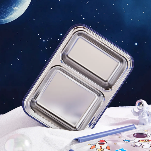 Fun Themed Stainless Steel 3-Compartment Lunch Box -Leakproof with Transparent Lid – Airtight Bento Tiffin for Office, School, Travel