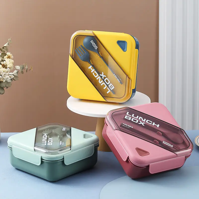 Modern Look Plastic Tiffin Lunch Box Container with 4 Side Clip Lock Lid for Office & School Use